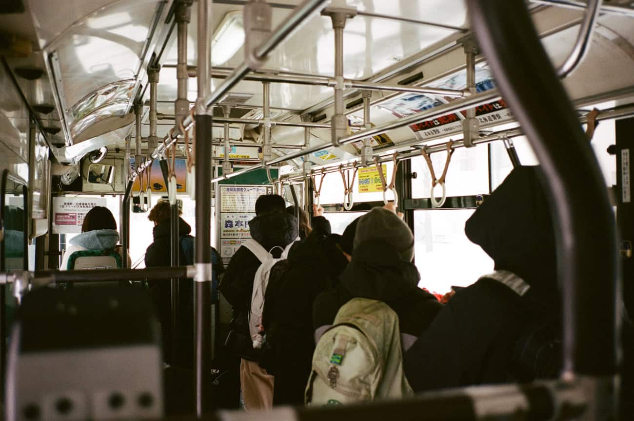 Crowded bus in Biei